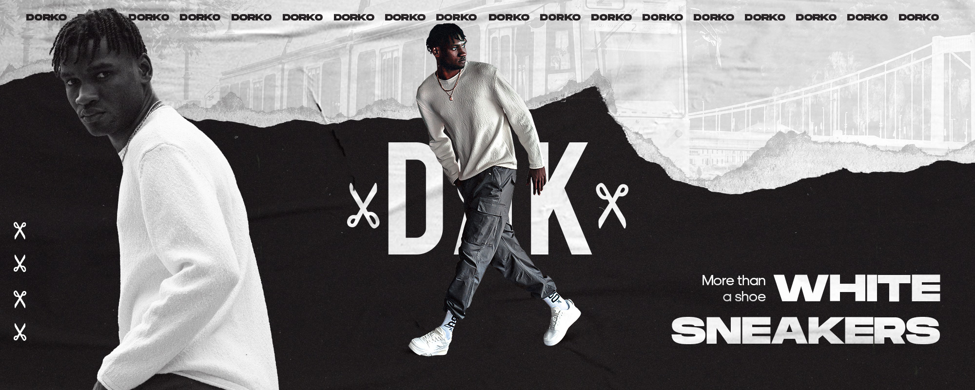 Dorko white sneakers in one place.